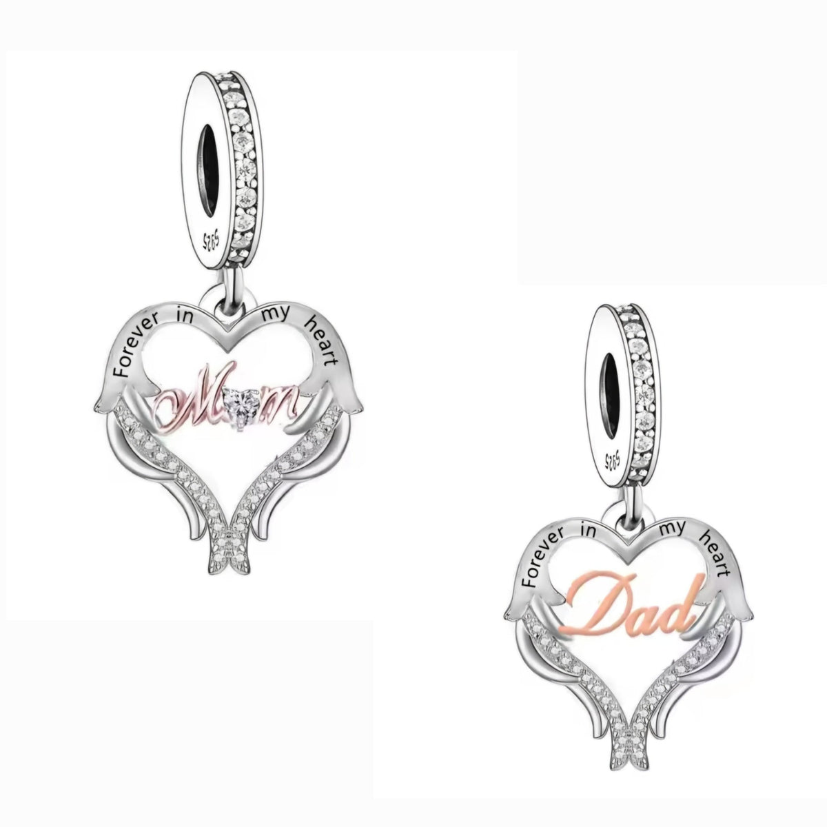 'Forever in my heart' Mum Dad Wings Charm - Sparks Charms