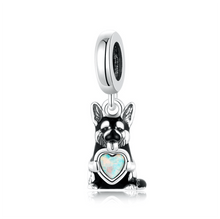 German Shephard Holding Opal Heart Charm - Sparks Charms