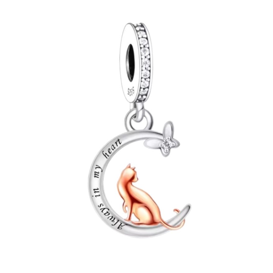 Ginger Cat on Moon 'Always in my heart' Memorial Charm - Sparks Charms