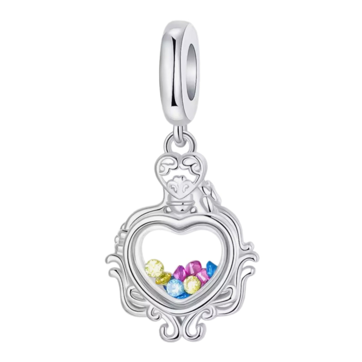 Glass Heart with Moving Gems Charm - Sparks Charms