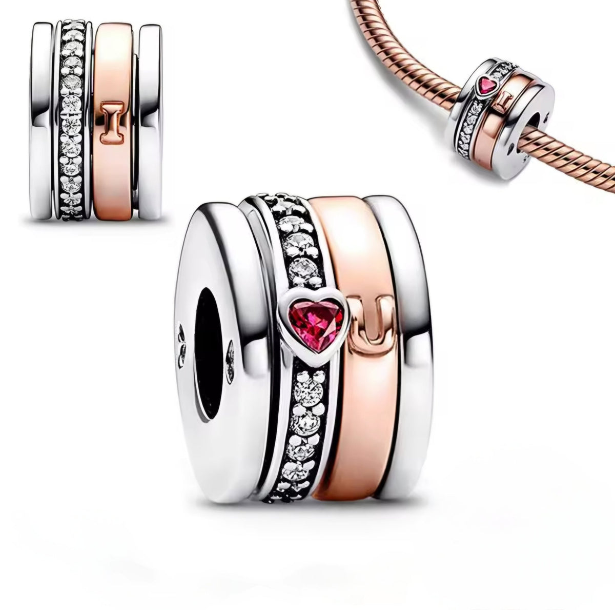 I Love U Rose Gold Slide on Spacer Charm - Sparks Charms