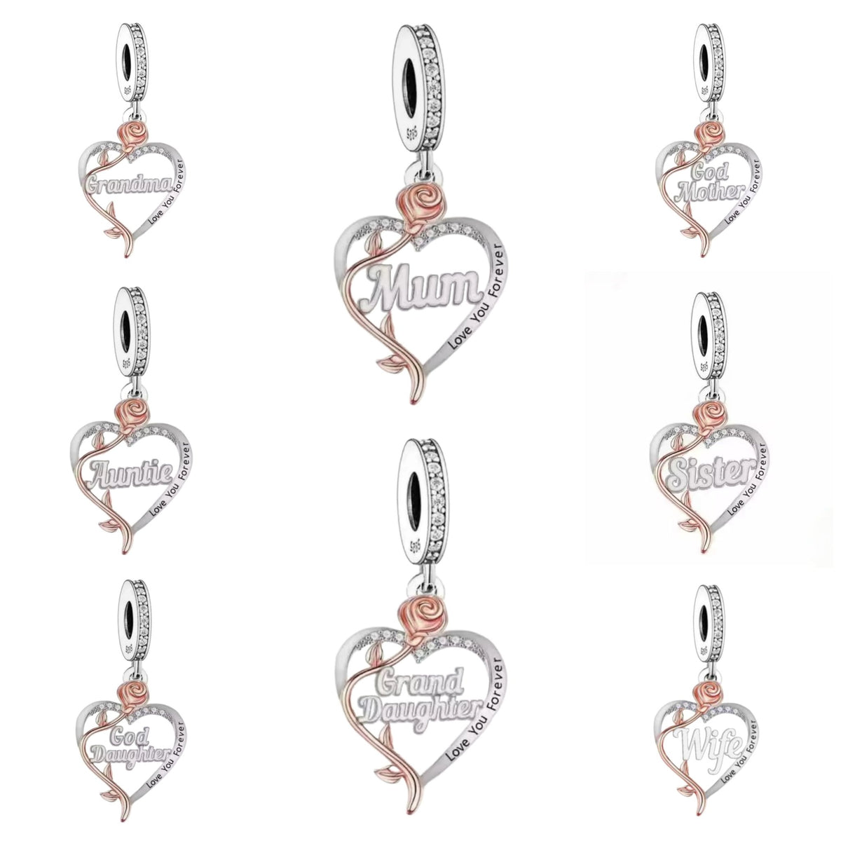 'I love you forever' Rose Heart Female Relation Charm - Sparks Charms
