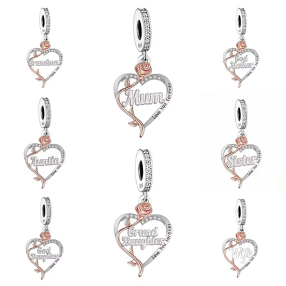 'I love you forever' Rose Heart Female Relation Charm - Sparks Charms