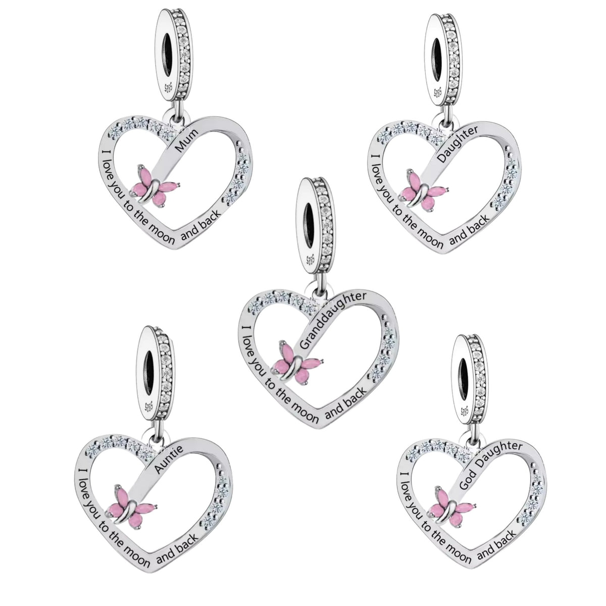 'I love you to the moon and back' Butterfly Female Relation Charm - Sparks Charms