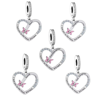 'I love you to the moon and back' Butterfly Female Relation Charm - Sparks Charms