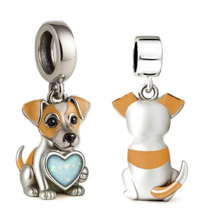 Jack Russel Holding Opal Heart Charm - Sparks Charms