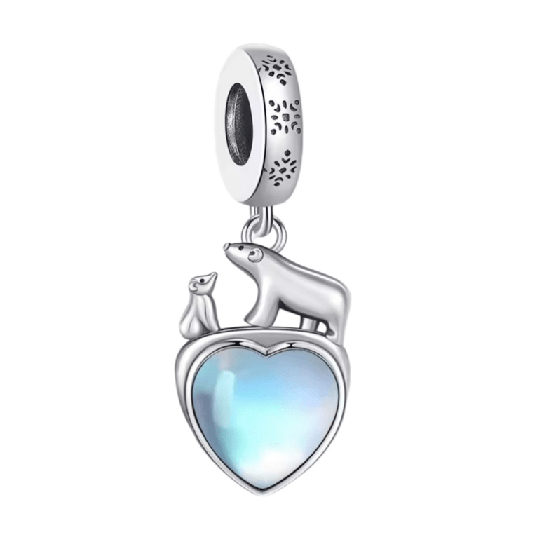 Mum & Cub Polar Bear on Heart Charm - Sparks Charms