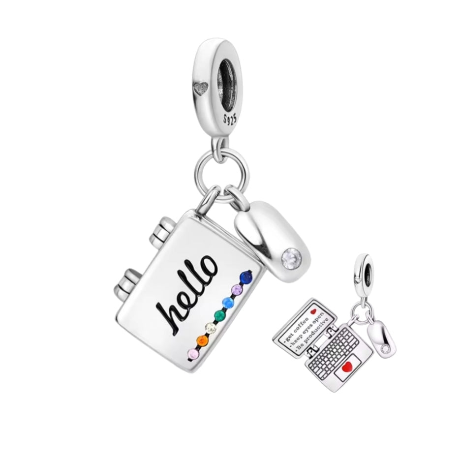 New / First Job Hinged Opening Laptop & Coffee or Mouse Charm - Sparks Charms