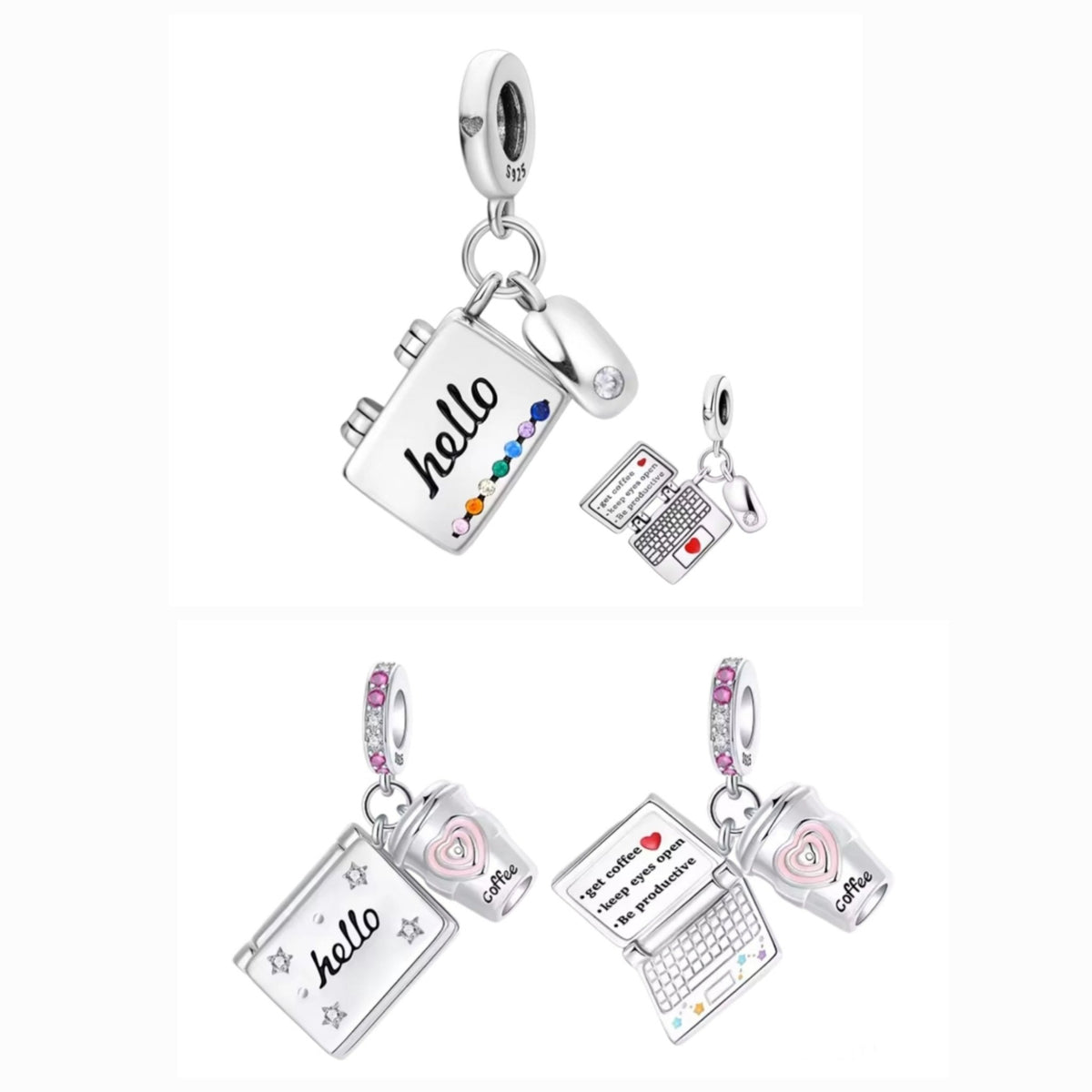 New / First Job Hinged Opening Laptop & Coffee or Mouse Charm - Sparks Charms