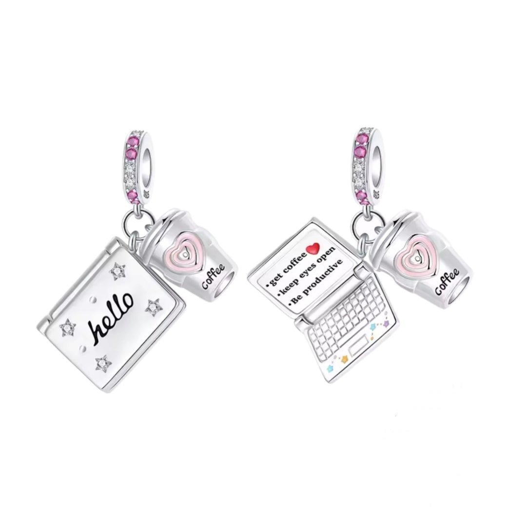 New / First Job Hinged Opening Laptop & Coffee or Mouse Charm - Sparks Charms