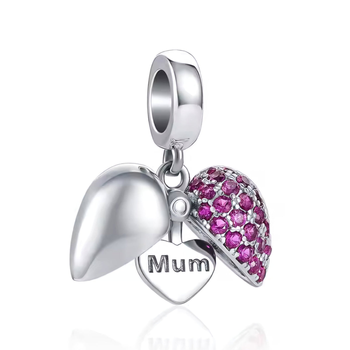 Opening Sparkling Clear or Pink Mum Heart Charm - Sparks Charms