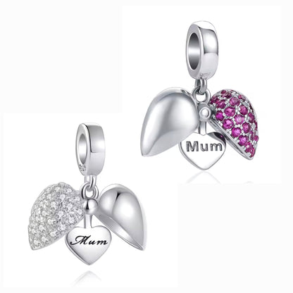 Opening Sparkling Clear or Pink Mum Heart Charm - Sparks Charms
