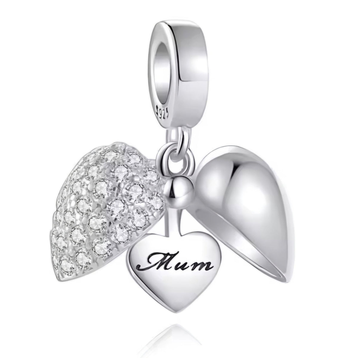 Opening Sparkling Clear or Pink Mum Heart Charm - Sparks Charms