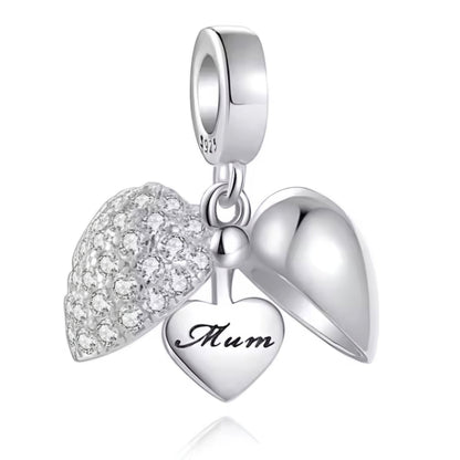 Opening Sparkling Clear or Pink Mum Heart Charm - Sparks Charms