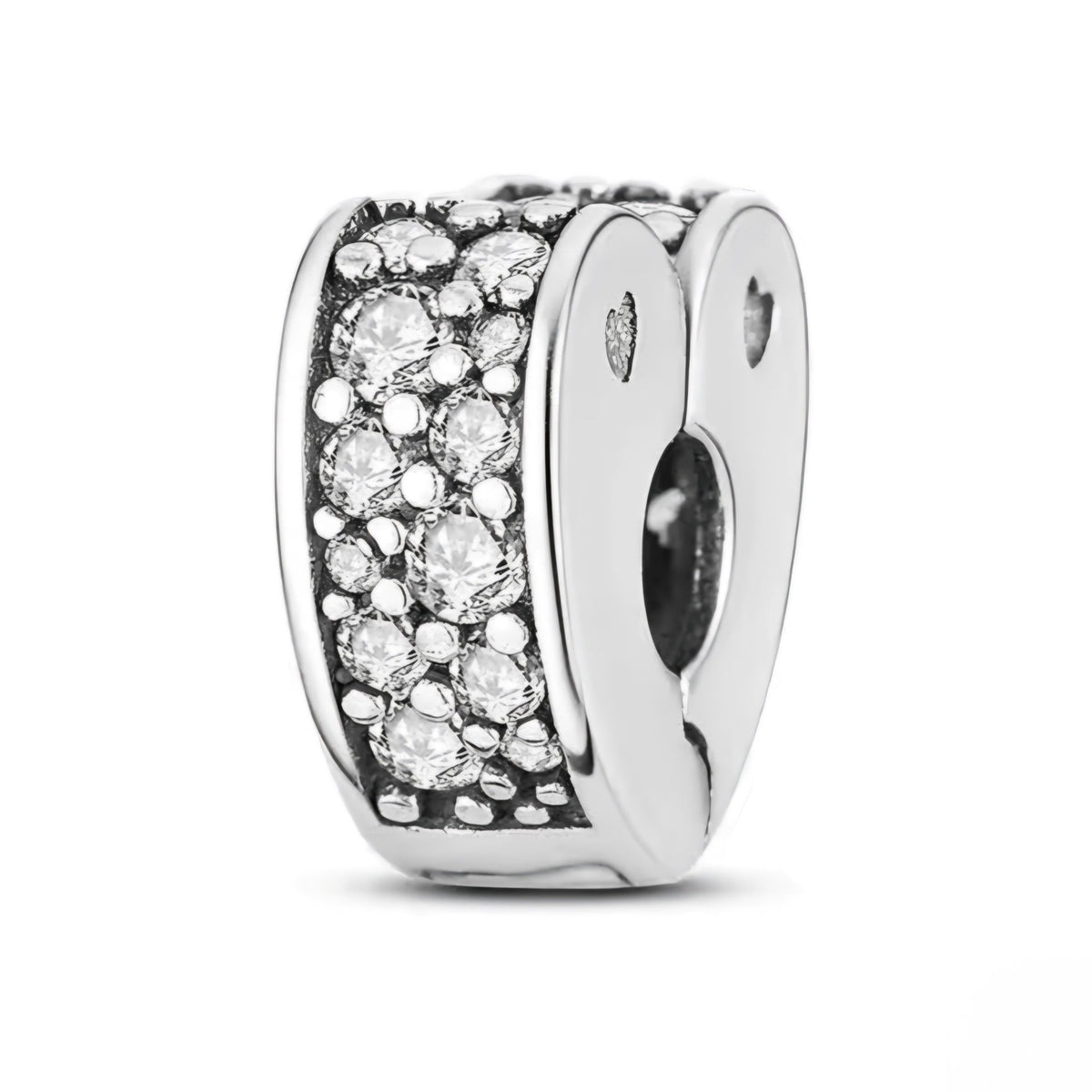 Pave Heart Round & Band Clip on Spacer Charm - Sparks Charms
