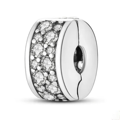 Pave Heart Round & Band Clip on Spacer Charm - Sparks Charms