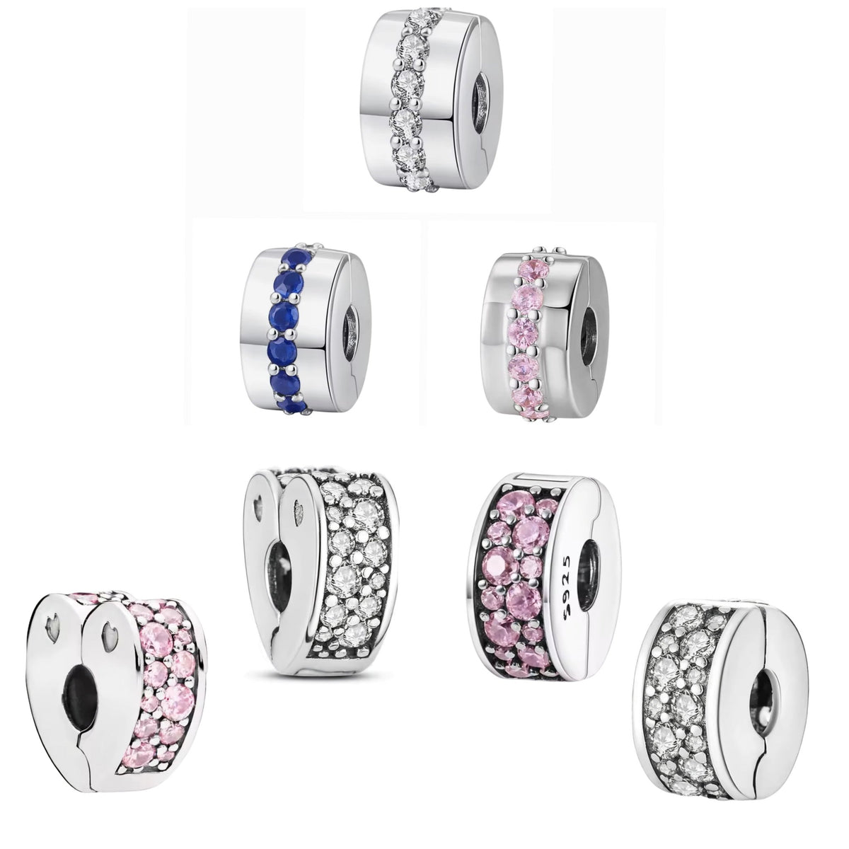 Pave Heart Round & Band Clip on Spacer Charm - Sparks Charms