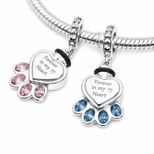 Paw Print 'Forever in my heart' Pink or Blue Pet Urn Charm - Sparks Charms