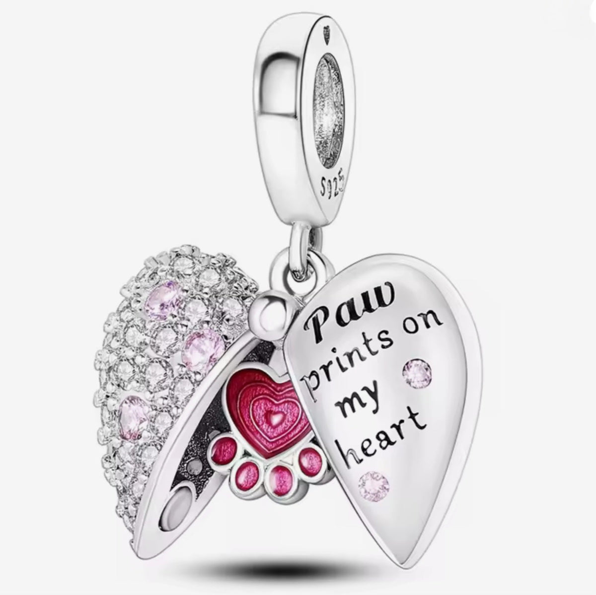 'Paw prints on my heart' Opening Memorial Charm - Sparks Charms