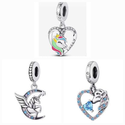 Pegasus & Moon Lucky & Sparkling Blue Heart Unicorn Charm - Sparks Charms