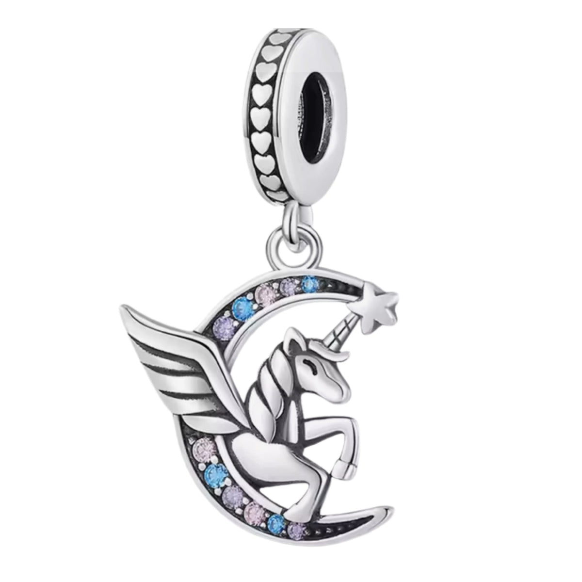 Pegasus & Moon Lucky & Sparkling Blue Heart Unicorn Charm - Sparks Charms