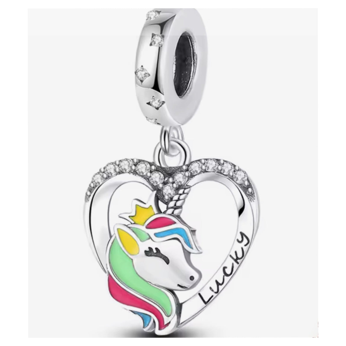 Pegasus & Moon Lucky & Sparkling Blue Heart Unicorn Charm - Sparks Charms