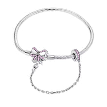 Pink Bow or Heart with Safety Chain Charm Bracelet - Sparks Charms