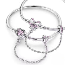 Pink Bow or Heart with Safety Chain Charm Bracelet - Sparks Charms