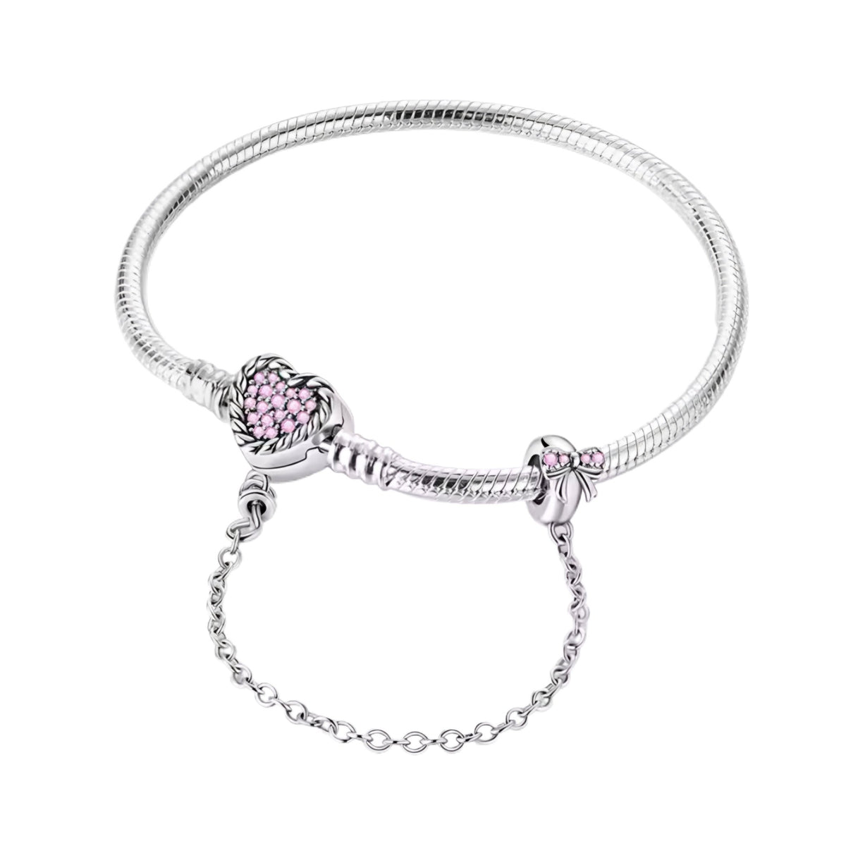 Pink Bow or Heart with Safety Chain Charm Bracelet - Sparks Charms