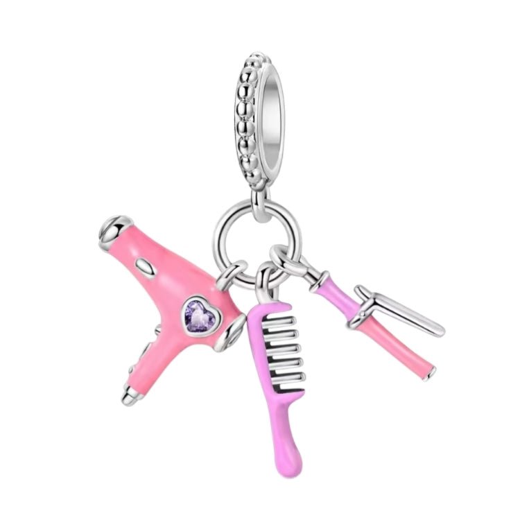 Pink Hairdresser Scissors Comb & Hairdryer Charm - Sparks Charms