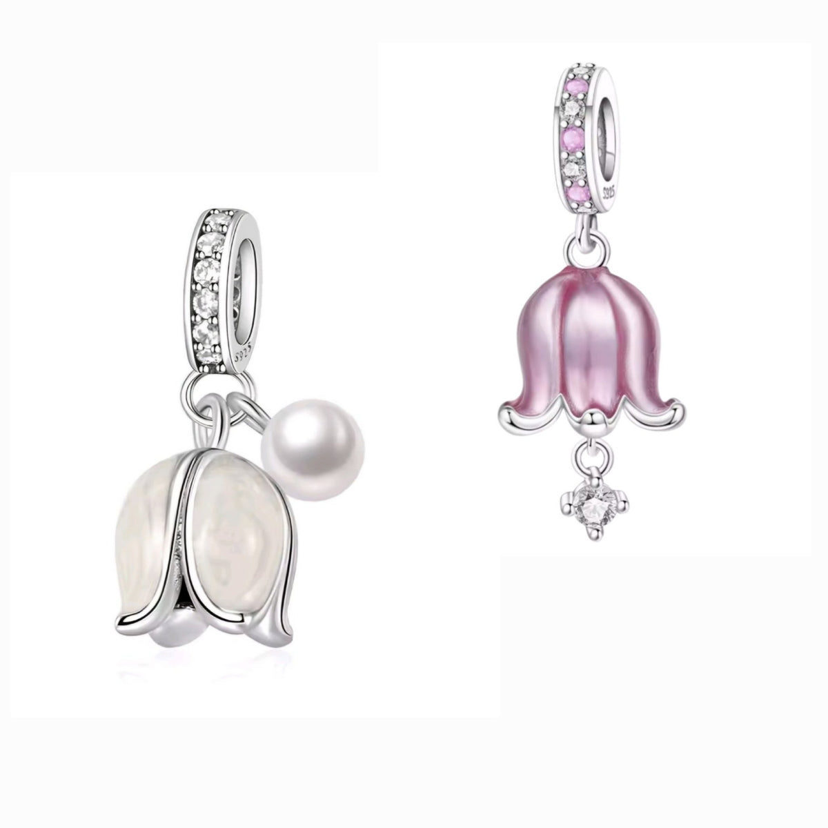 Pink or White Pearlescent Lily of the Valley Charm - Sparks Charms