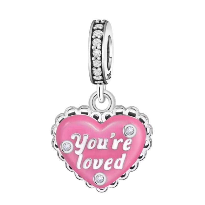 Pink 'You're Loved' Heart Charm - Sparks Charms