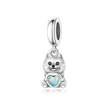 Pomeranian Holding Opal Heart Charm - Sparks Charms