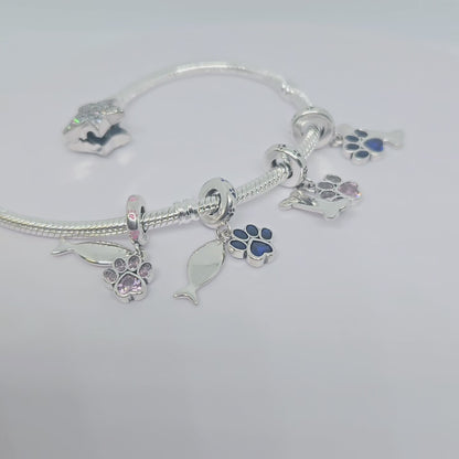 Paw & Bone or Paw & Fish in Pink/Blue Charm