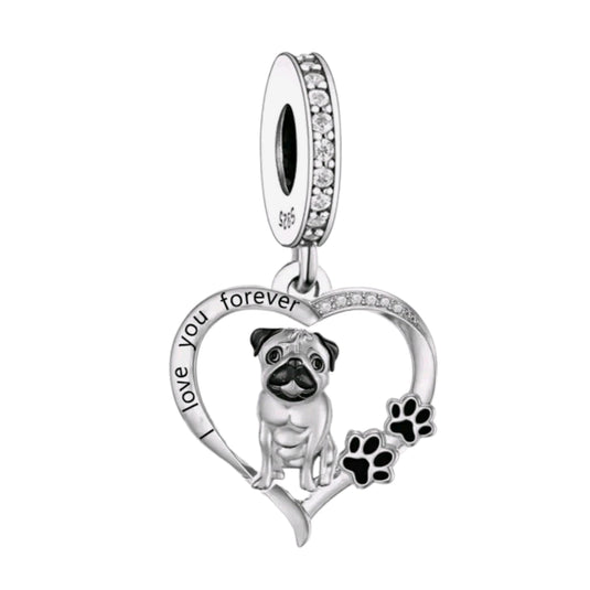 Pug 'I love you forever' Paw Prints Charm - Sparks Charms