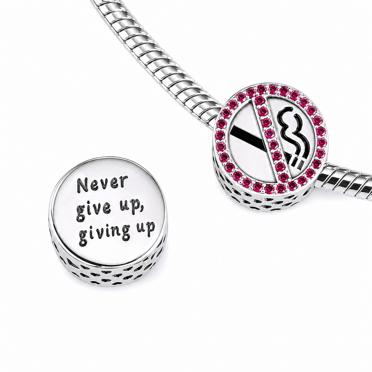 Quit Smoking 'Never give up, giving up' Motivational Milestone Bead Charm - Sparks Charms