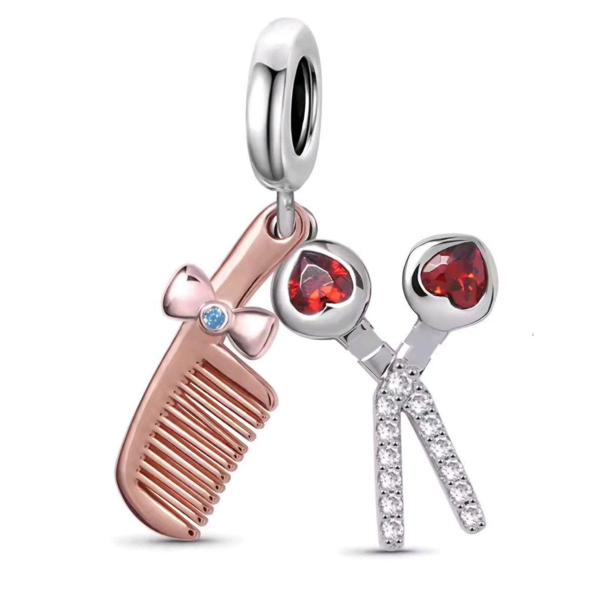 Red & Rose Hairdresser Scissors & Comb Charm - Sparks Charms