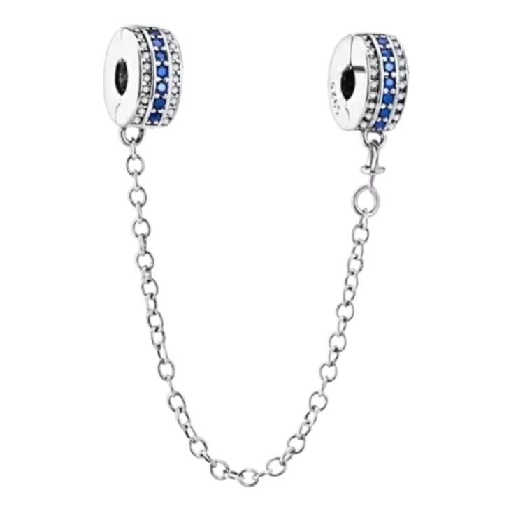 Royal Blue Clip-on Safety Chain for Charm Bracelet inc Rubber Stoppers - Sparks Charms