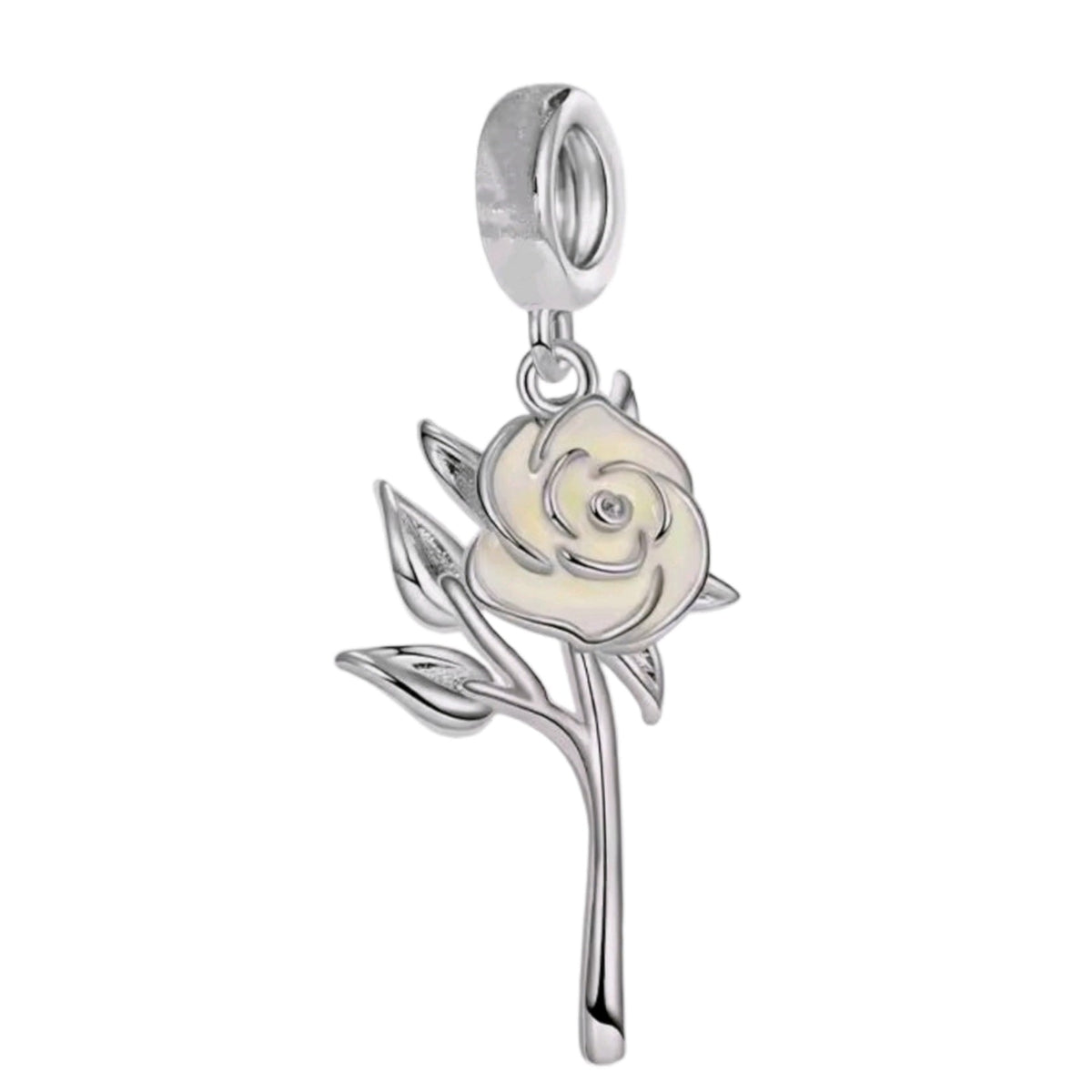 Single White Rose Charm - Sparks Charms