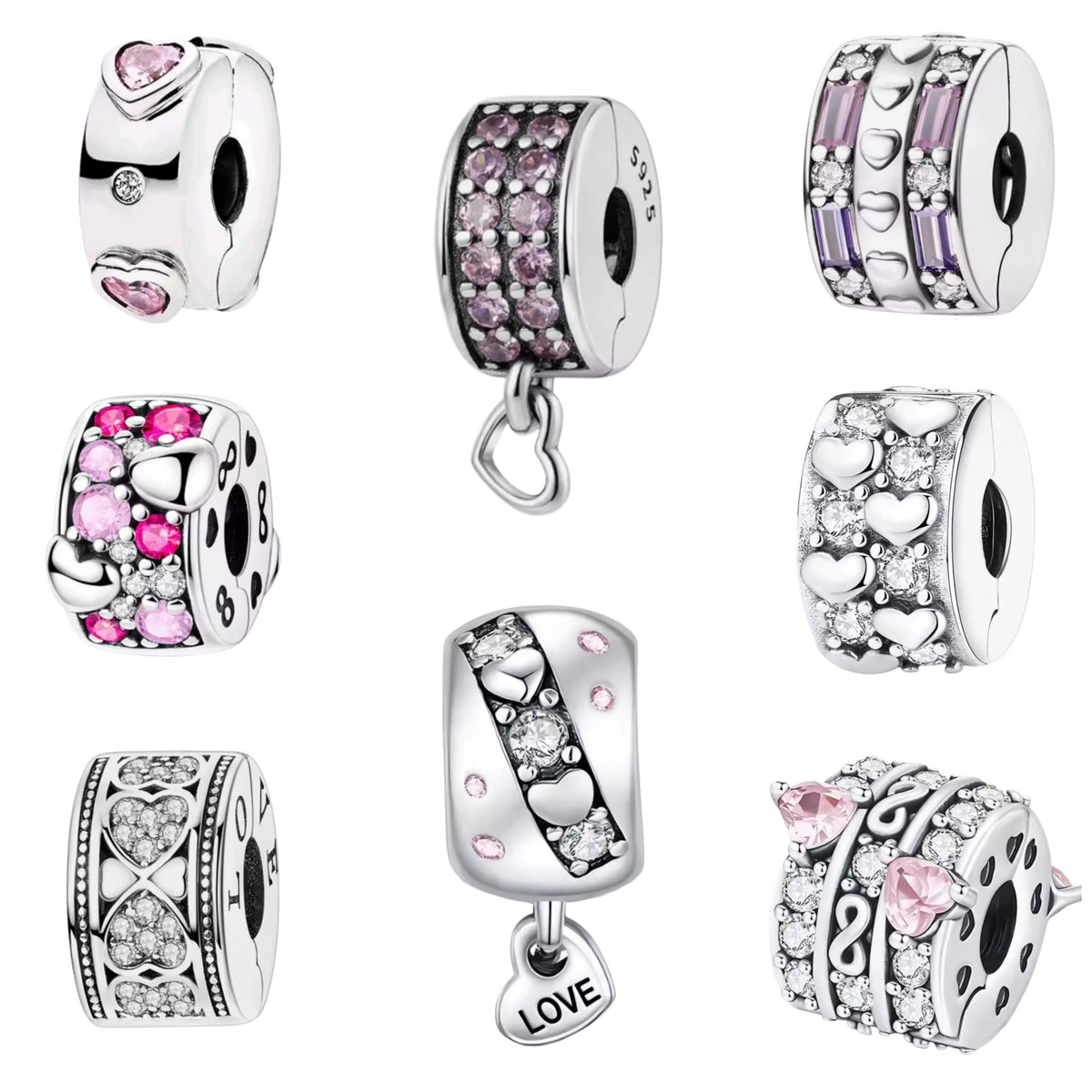 Sparkling Band & Dangling 'LOVE' Heart Clip on Spacer Charm - Sparks Charms