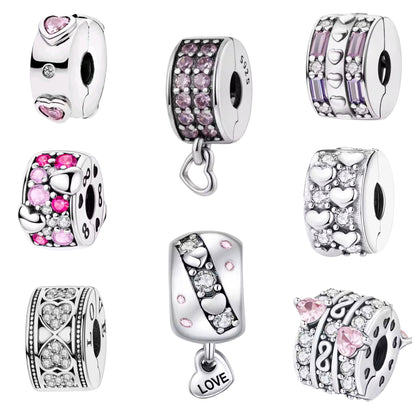 Sparkling Band & Dangling 'LOVE' Heart Clip on Spacer Charm - Sparks Charms