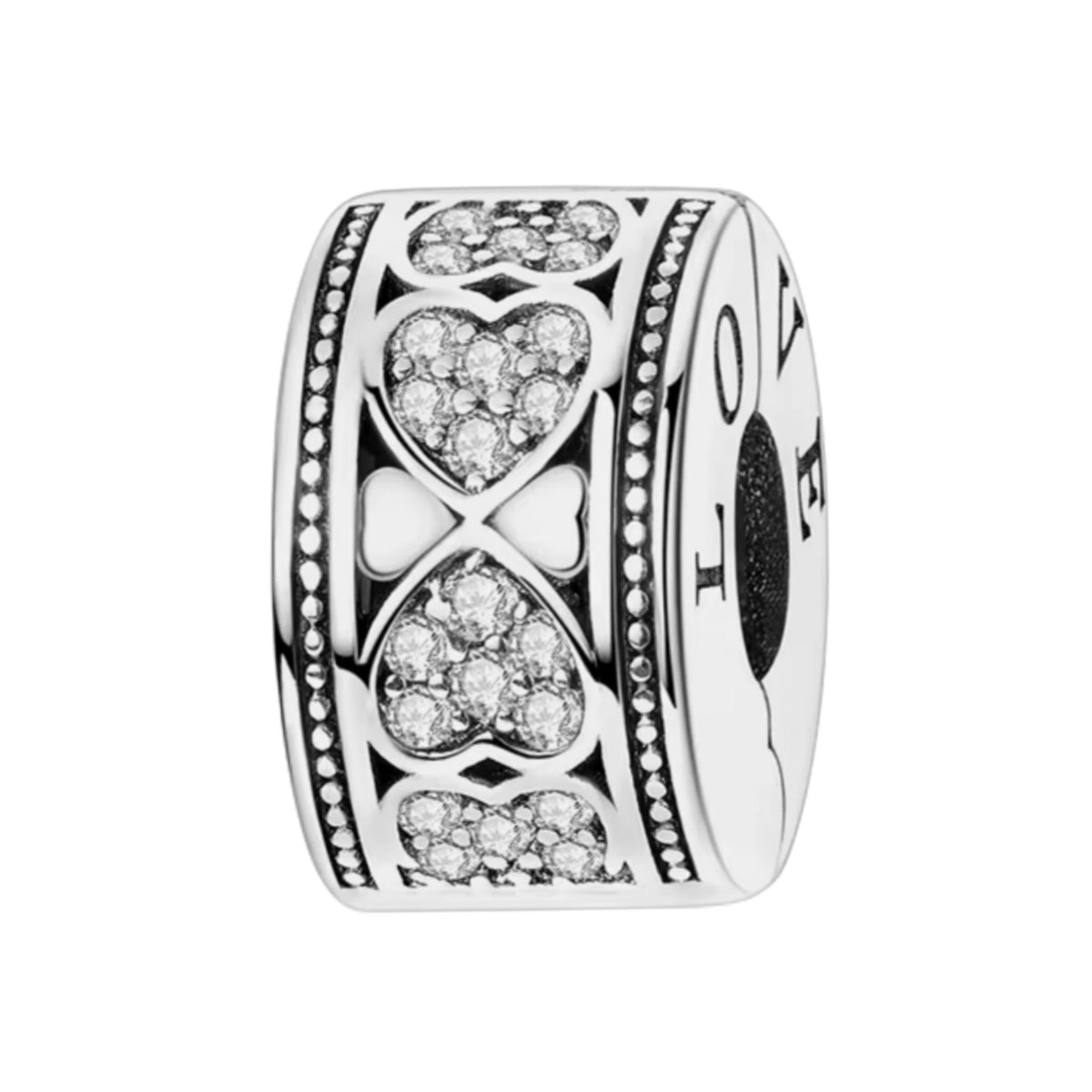 Sparkling Band & Dangling 'LOVE' Heart Clip on Spacer Charm - Sparks Charms