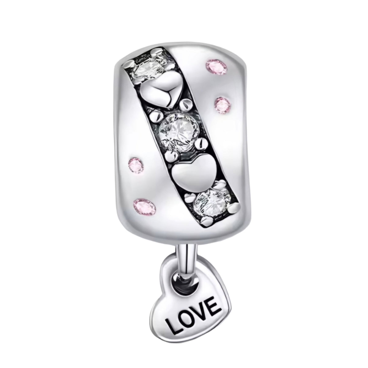 Sparkling Band & Dangling 'LOVE' Heart Clip on Spacer Charm - Sparks Charms