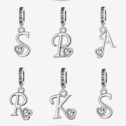 Sparkling Heart A - Z Letter Charm - Sparks Charms