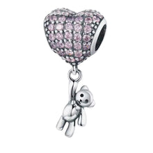 Sparkling Pink Heart Balloon and Dangling Bear Charm - Sparks Charms