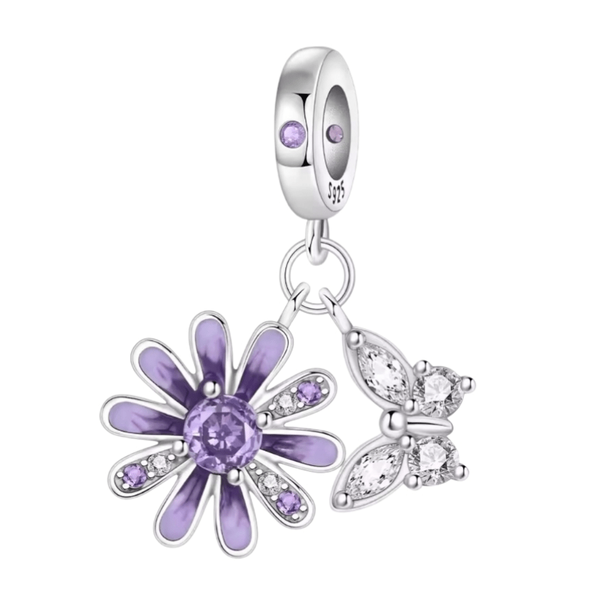 Sparkling Purple Flower & Butterfly Charm - Sparks Charms