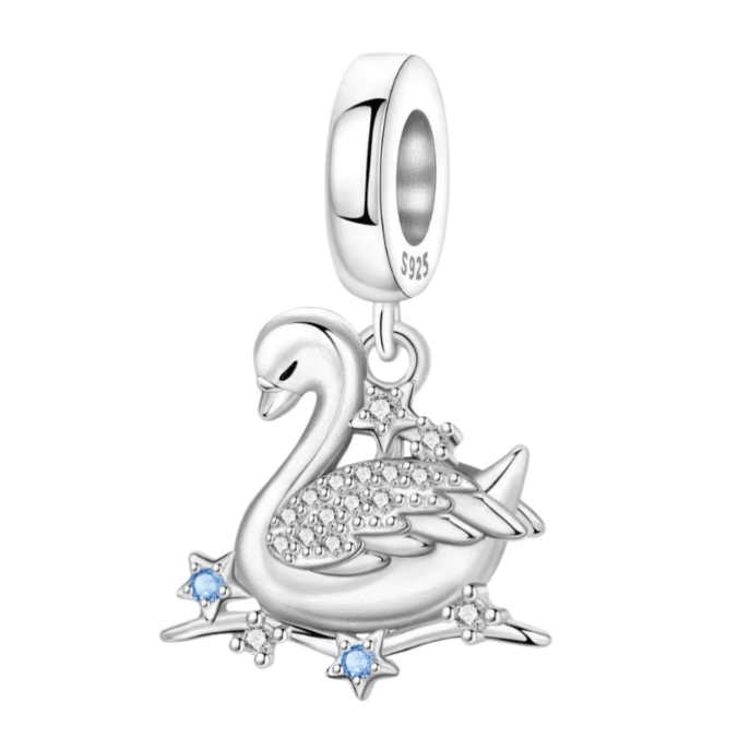 Sparkling White Swan Charm - Sparks Charms