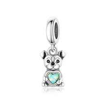 Staffie Staffordshire Bull Terrier Holding Opal Heart Charm - Sparks Charms