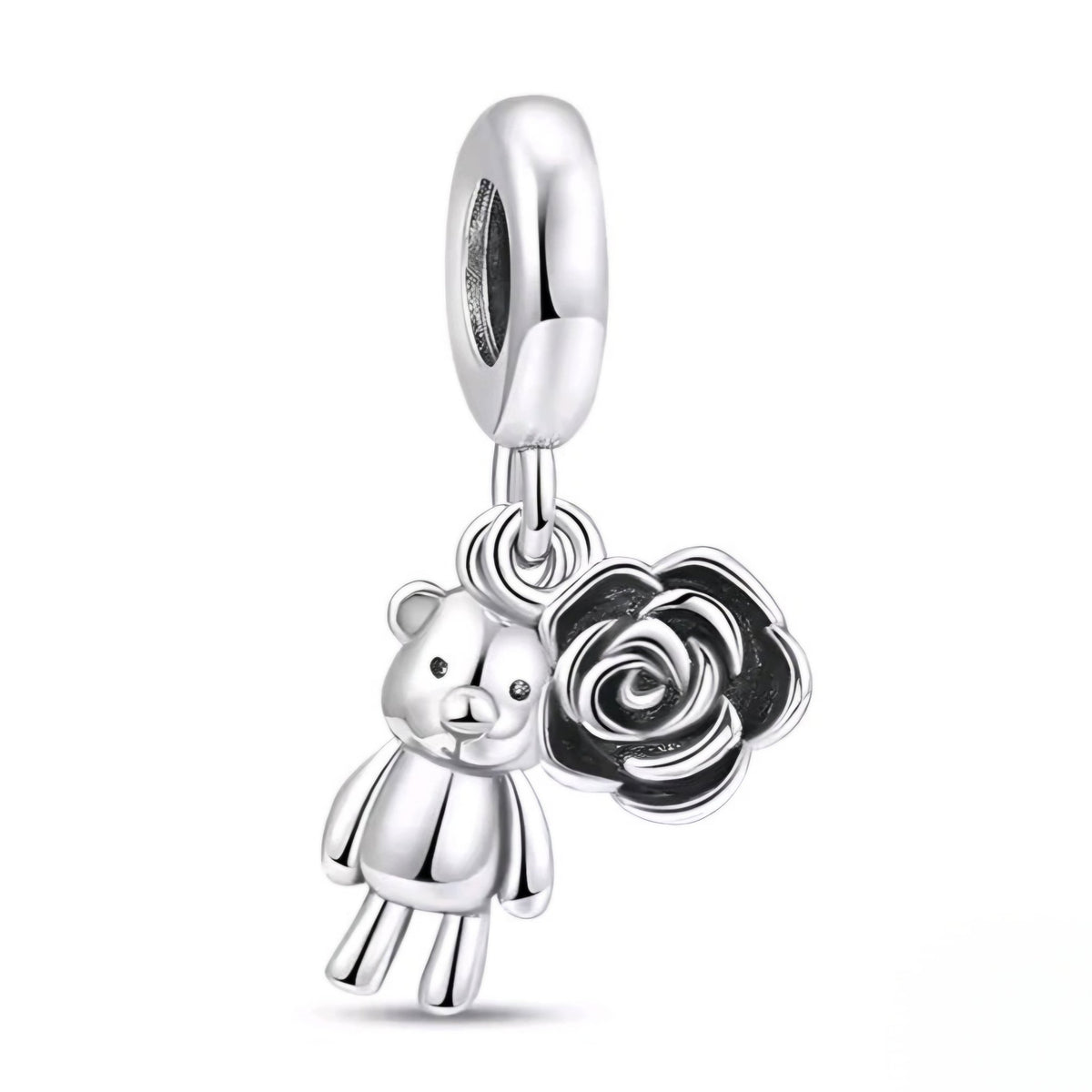 Teddy & Black Rose Charm - Sparks Charms